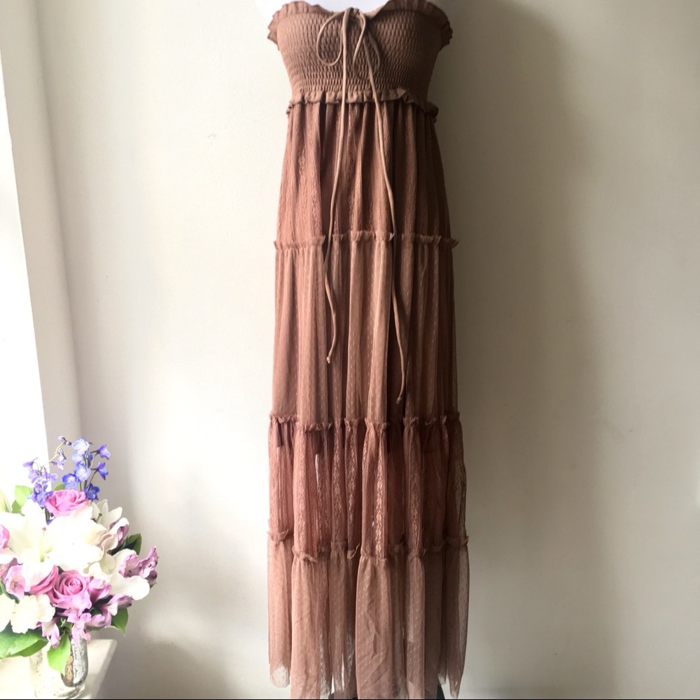 ModCloth A’REVE by Ryu brown strapless maxi dress